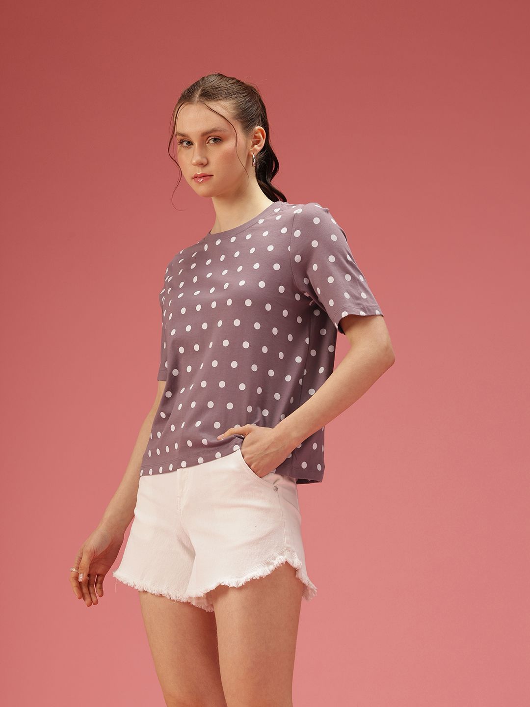 DressBerry Polka Dot Printed Pure Cotton T-shirt