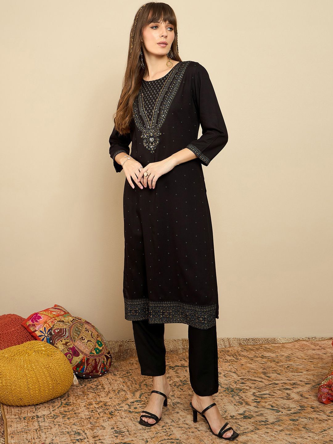 Indo Era Ethnic Motifs Printed Sequinned Kurta