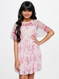 AND Girls Floral Printed Flared Sleeves Fit & Flare Dress