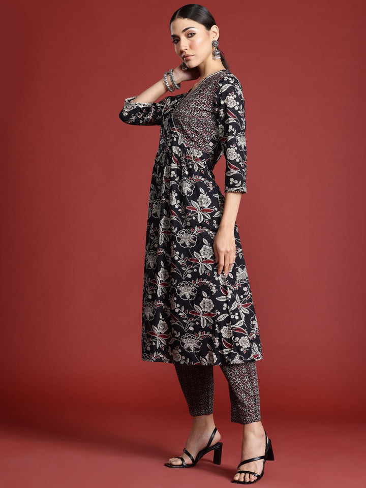 Indo Era Floral Printed Angrakha Gotta Patti Pure Cotton Kurta Set & Dupatta