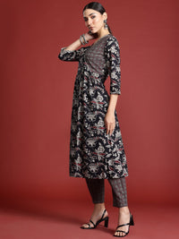 Indo Era Floral Printed Angrakha Gotta Patti Pure Cotton Kurta Set & Dupatta