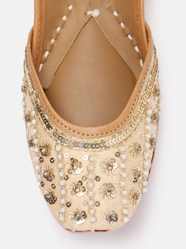 House of Pataudi Women Sequin & Beads Embellished Leather Mojaris