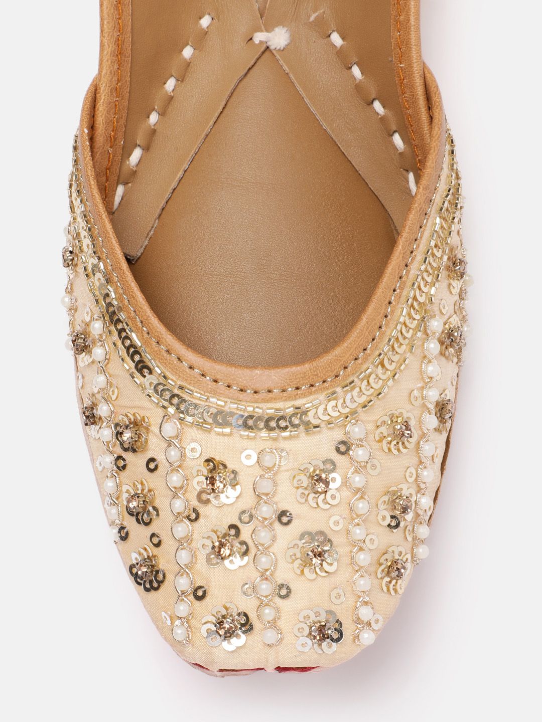 House of Pataudi Women Sequin & Beads Embellished Leather Mojaris