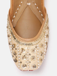 House of Pataudi Women Sequin & Beads Embellished Leather Mojaris