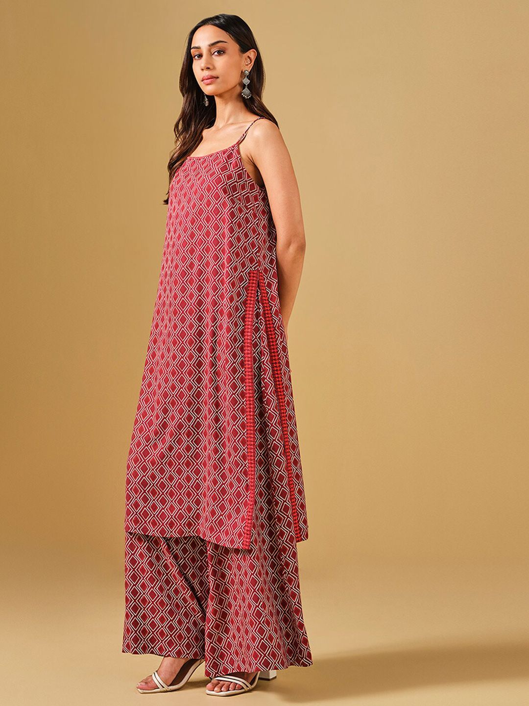 Global Desi Geometric Printed Straight Kurta With Palazzo