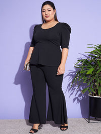 SASSAFRAS Curve Women Black Peplum Top With Pleat Trouser