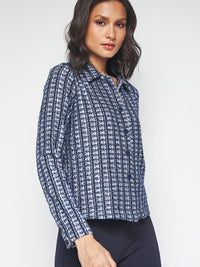 AND Self Design Spread Collar Long Sleeves Crop Tailored Jacket