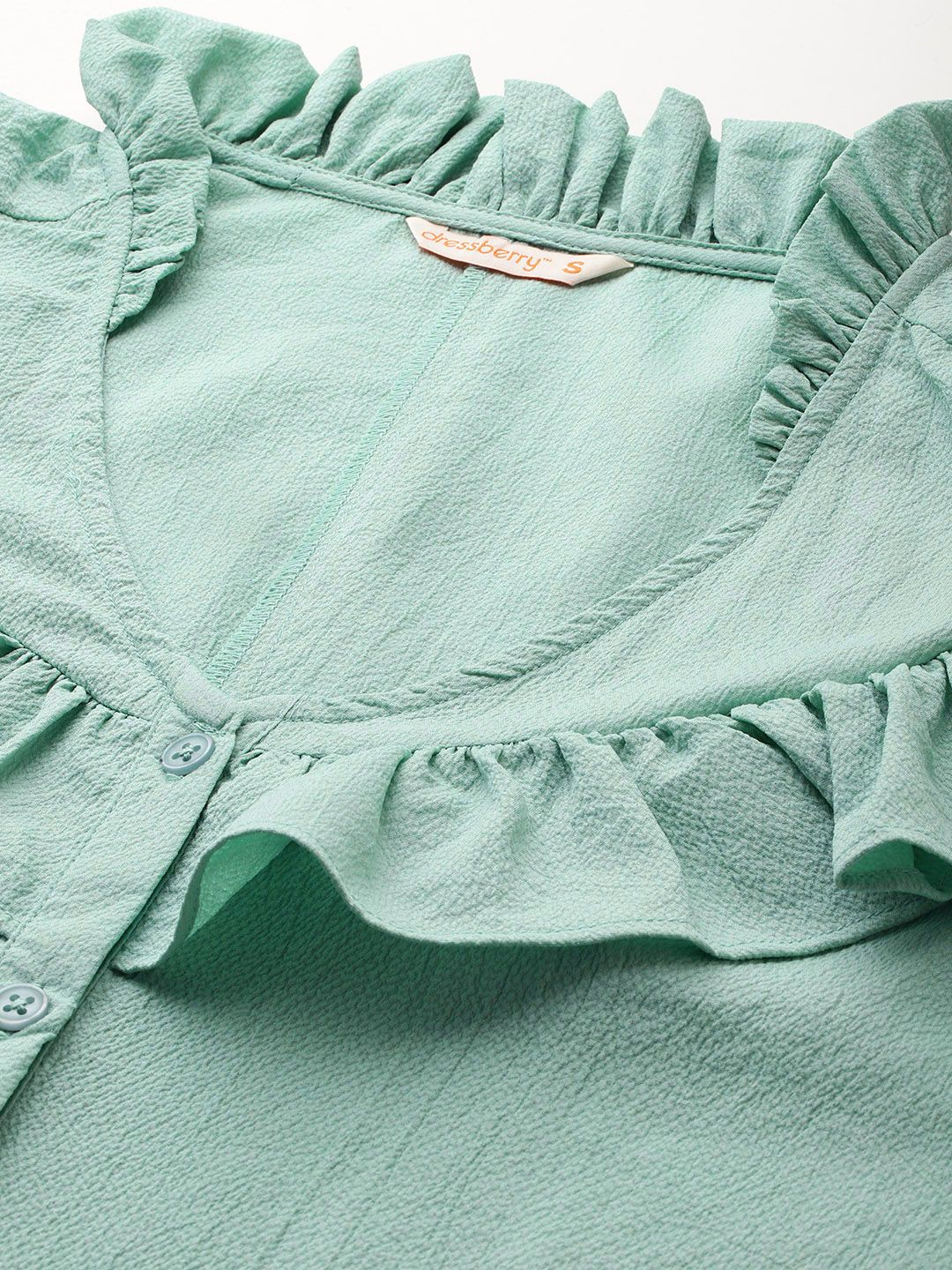 DressBerry Puff Sleeve Ruffles Shirt Style Top