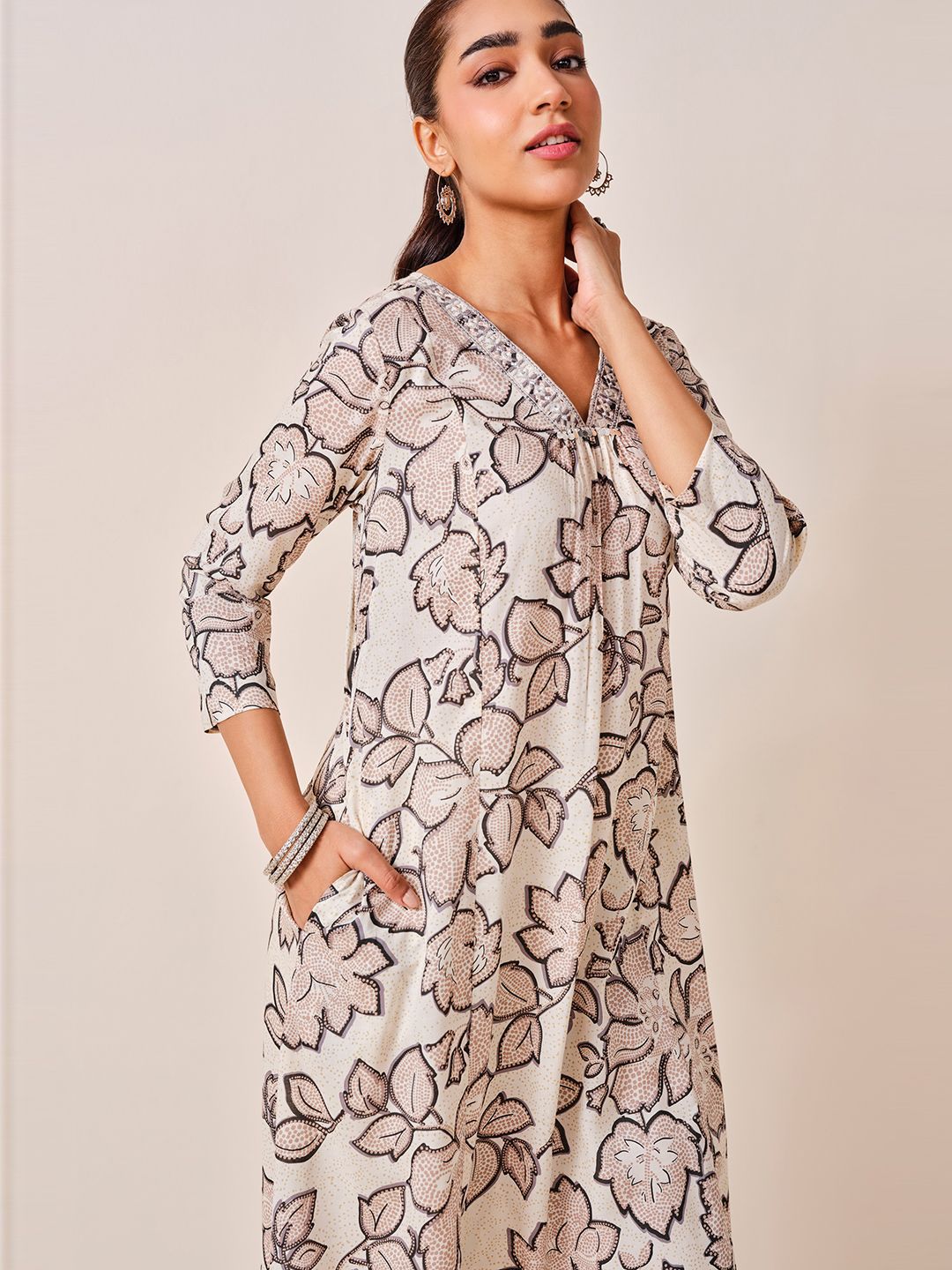 Global Desi Floral Printed Angrakha A-Line Kurta