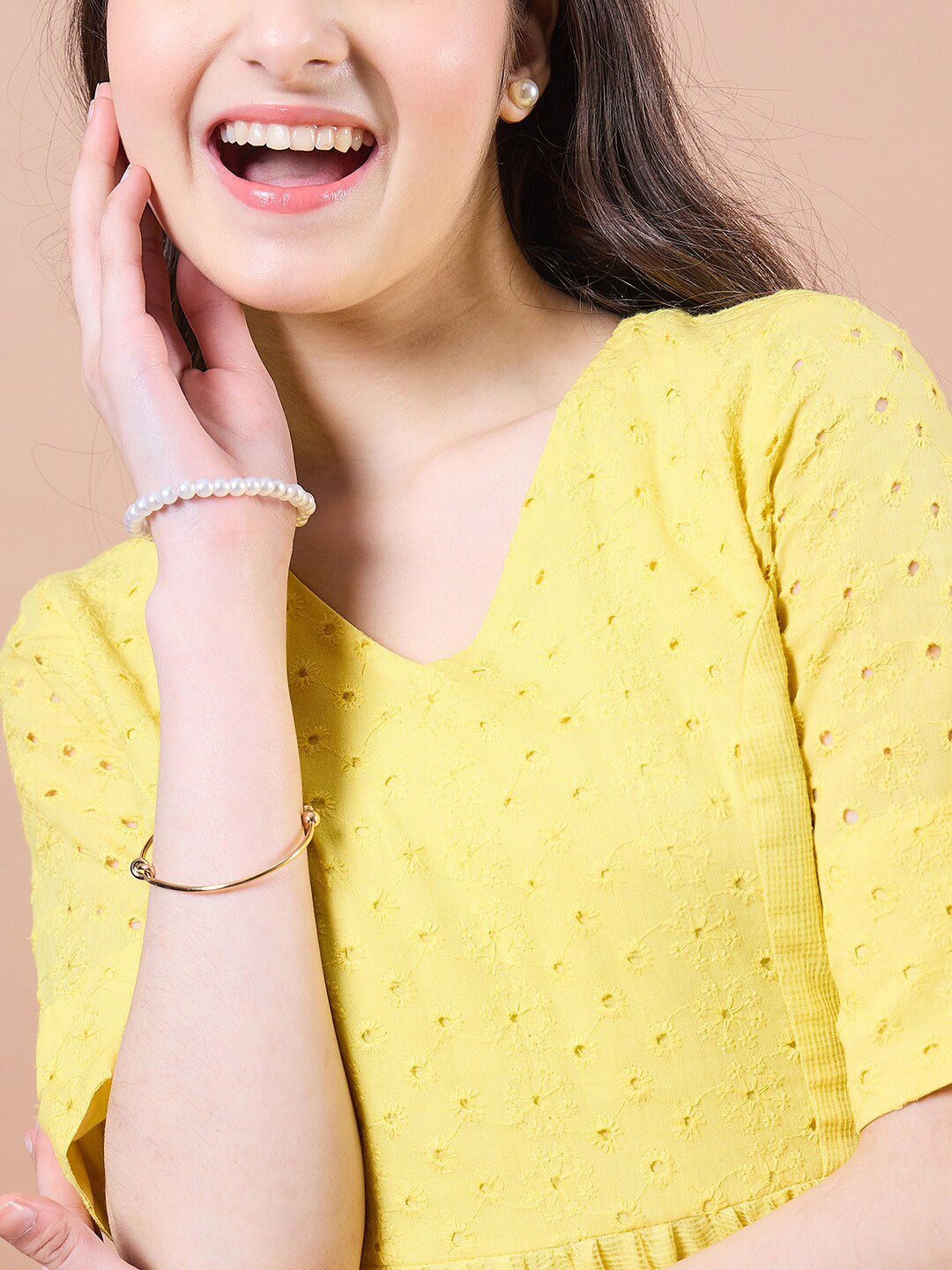 pspeaches Girls Cotton V-Neck Short Sleeves Fit & Flare Midi Dress