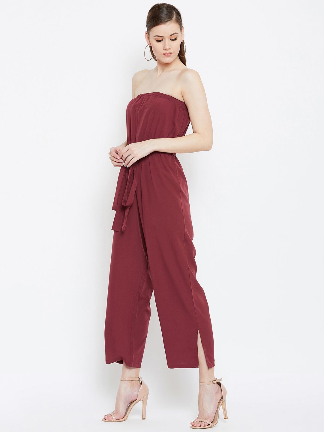 Berrylush Women Maroon Solid Basic Jumpsuit