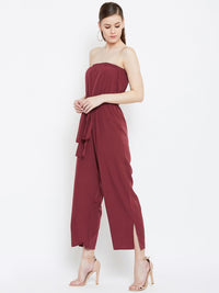 Berrylush Women Maroon Solid Basic Jumpsuit