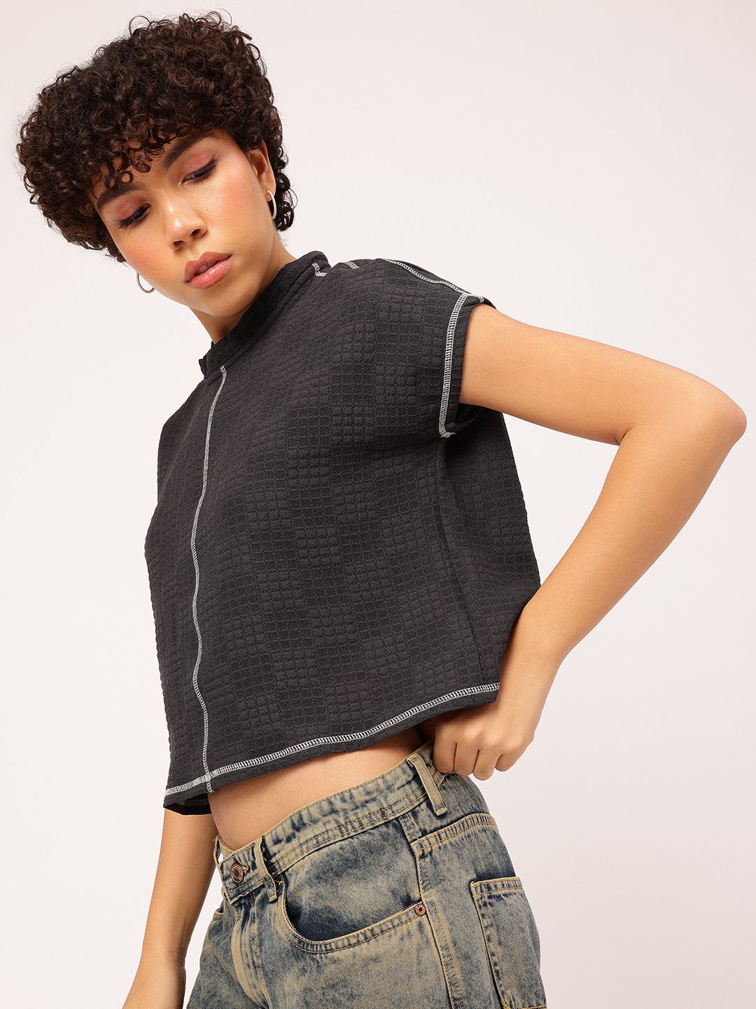 DressBerry Grunge Glam Upturn Stitch Seersucker Top