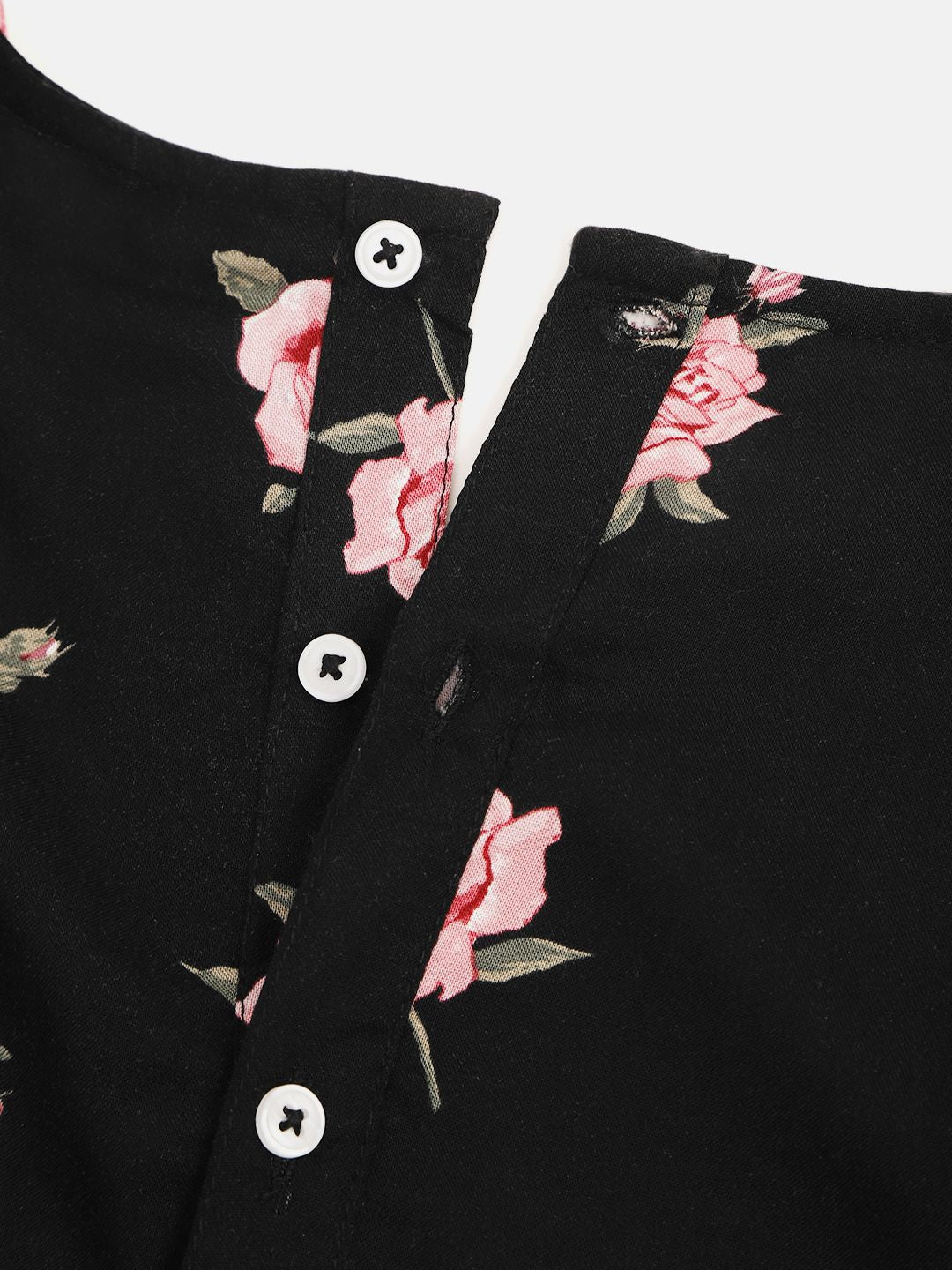 YK Girls Black & Pink Floral Print Fit & Flare Dress