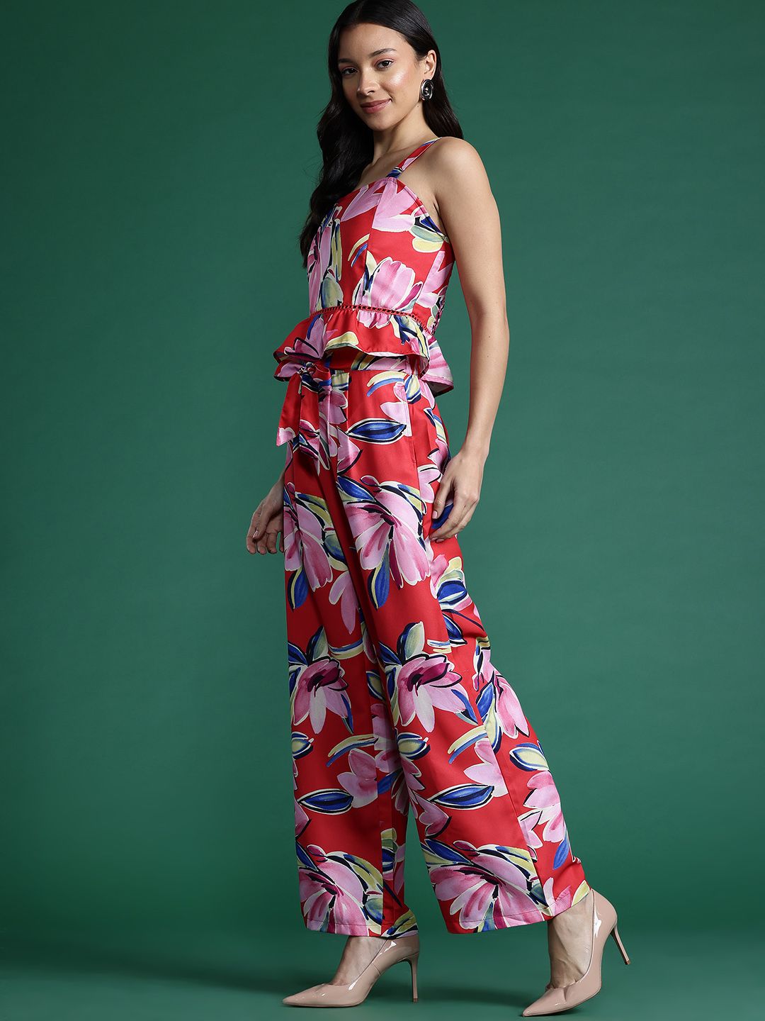 DressBerry Women Floral Printed Smocked Top with Trousers Co-Ord Set