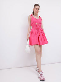DressBerry Pinktastic Smocked Cut-Out Cinched Waist A-Line Mini Dress