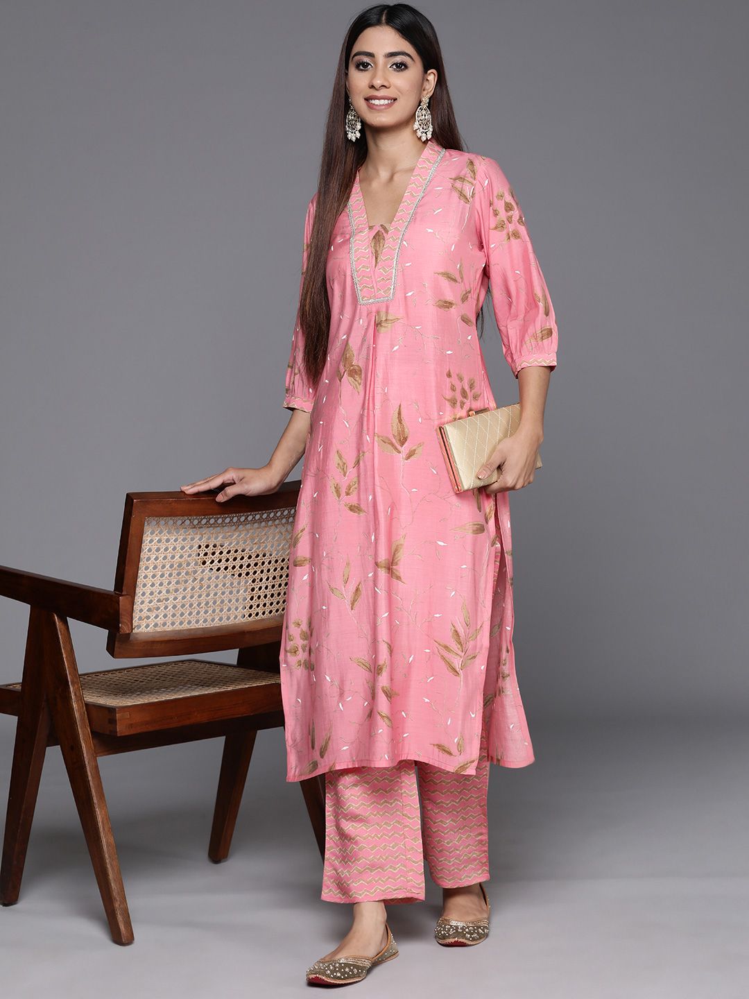 Libas Floral Printed Regular Gotta Patti Kurta with Palazzos
