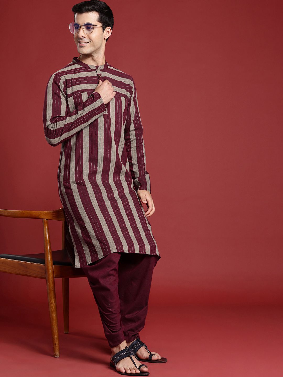 Anouk Striped Straight Regular Kurta with Dhoti Pants