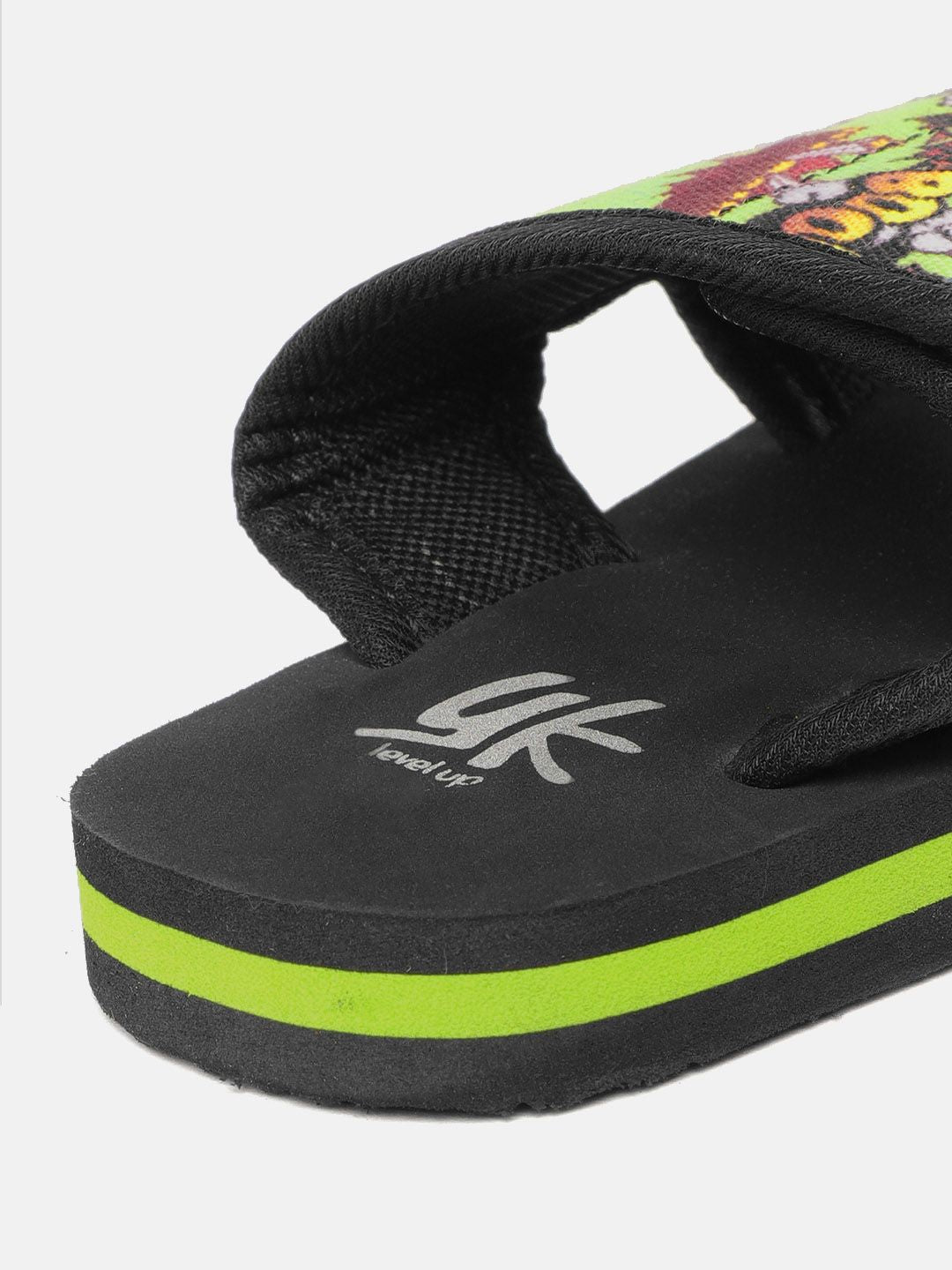 YK Kids Green & Black Printed Slip-On Flip-Flops