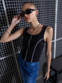 SASSAFRAS Black Square Neck Tank Top