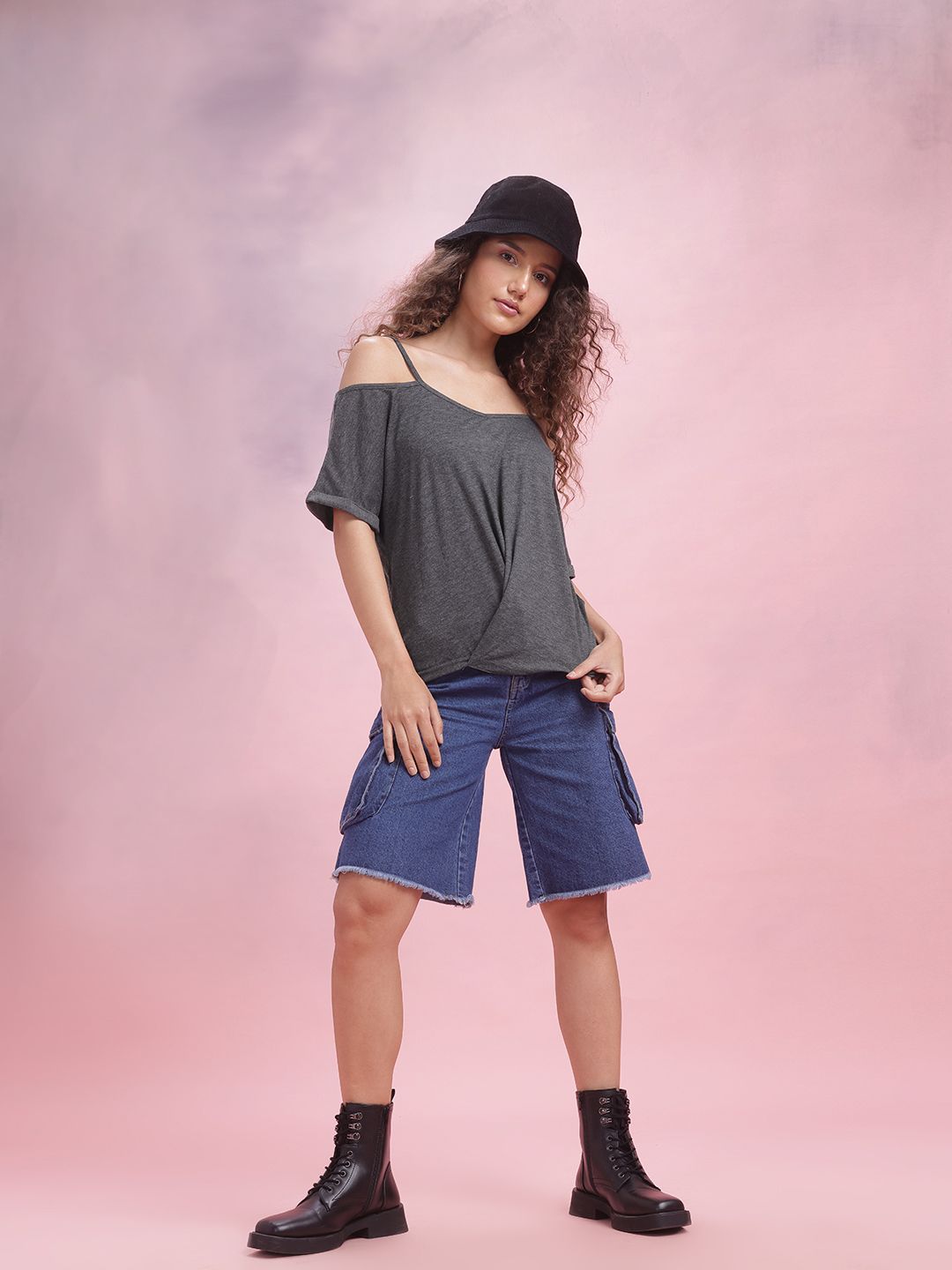 DressBerry Cold-Shoulder Twisted Detail Top