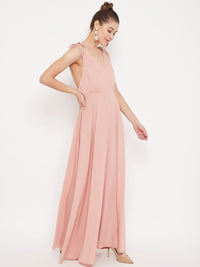 Berrylush Women Pink Solid Low Back Maxi Dress