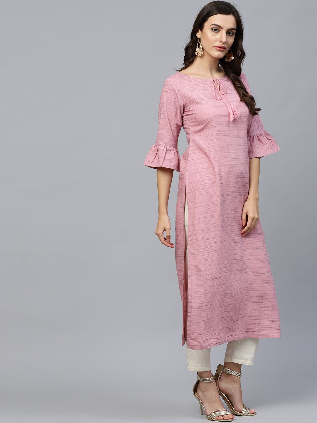 Gerua By Libas Women Pink Black Self Design Straight Kurta