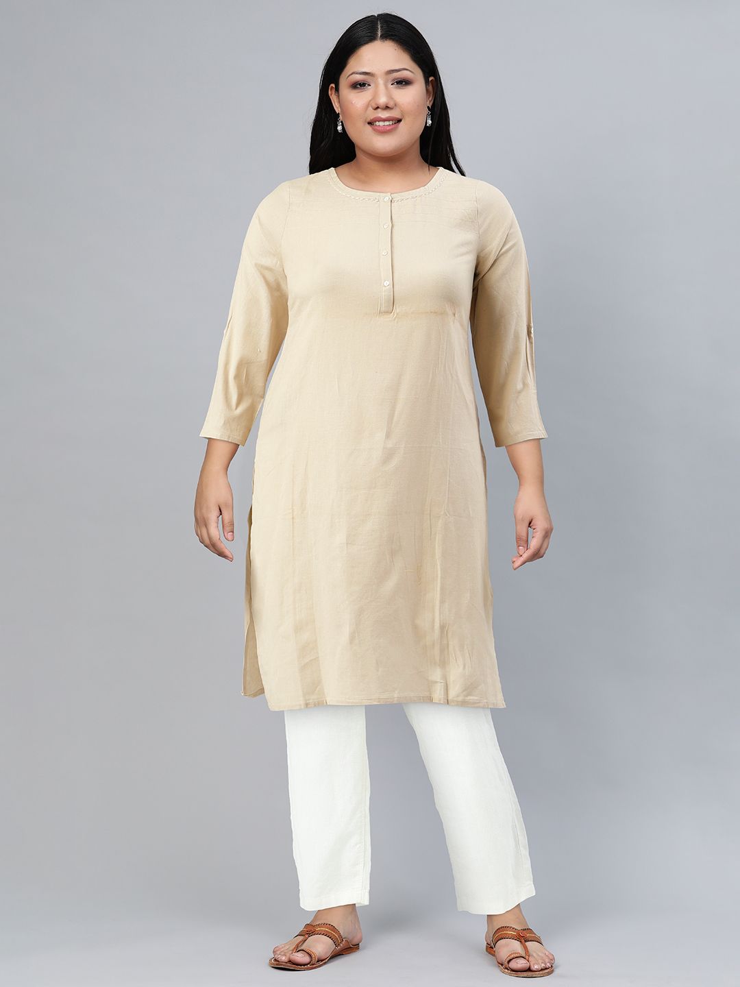 W Women Solid Straight Kurta