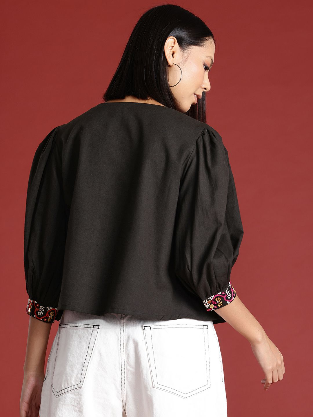 all about you Puffy Sleeves Cotton Linen Top