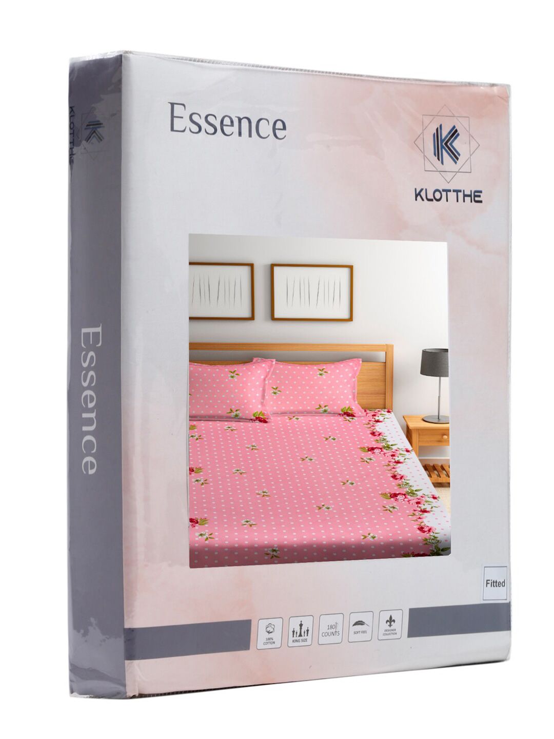KLOTTHE Floral Print 300 TC Fitted Double King Bedsheet with 2 Pillow Covers