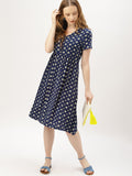 DressBerry Women Printed Navy Blue & White A-Line Dress