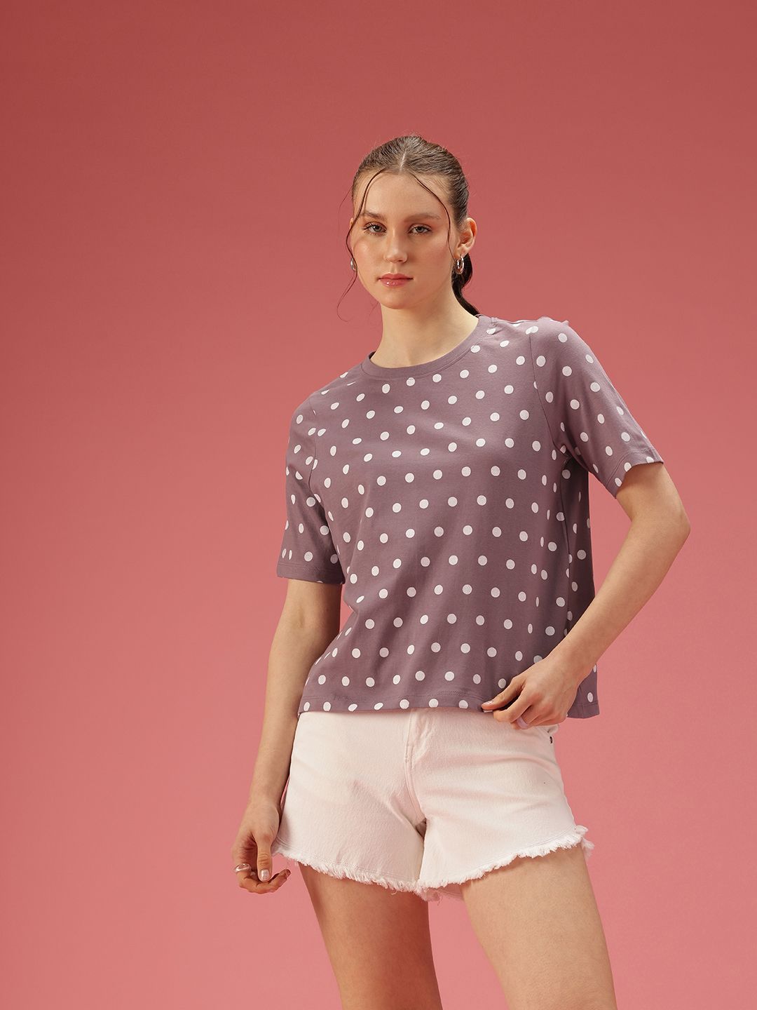 DressBerry Polka Dot Printed Pure Cotton T-shirt