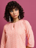 Vishudh Peach Floral Embroidered Straight Kurta