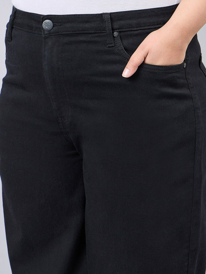 Style Quotient Women Plus Size Black Wide Leg High Rise Stretchable Denim Jeans