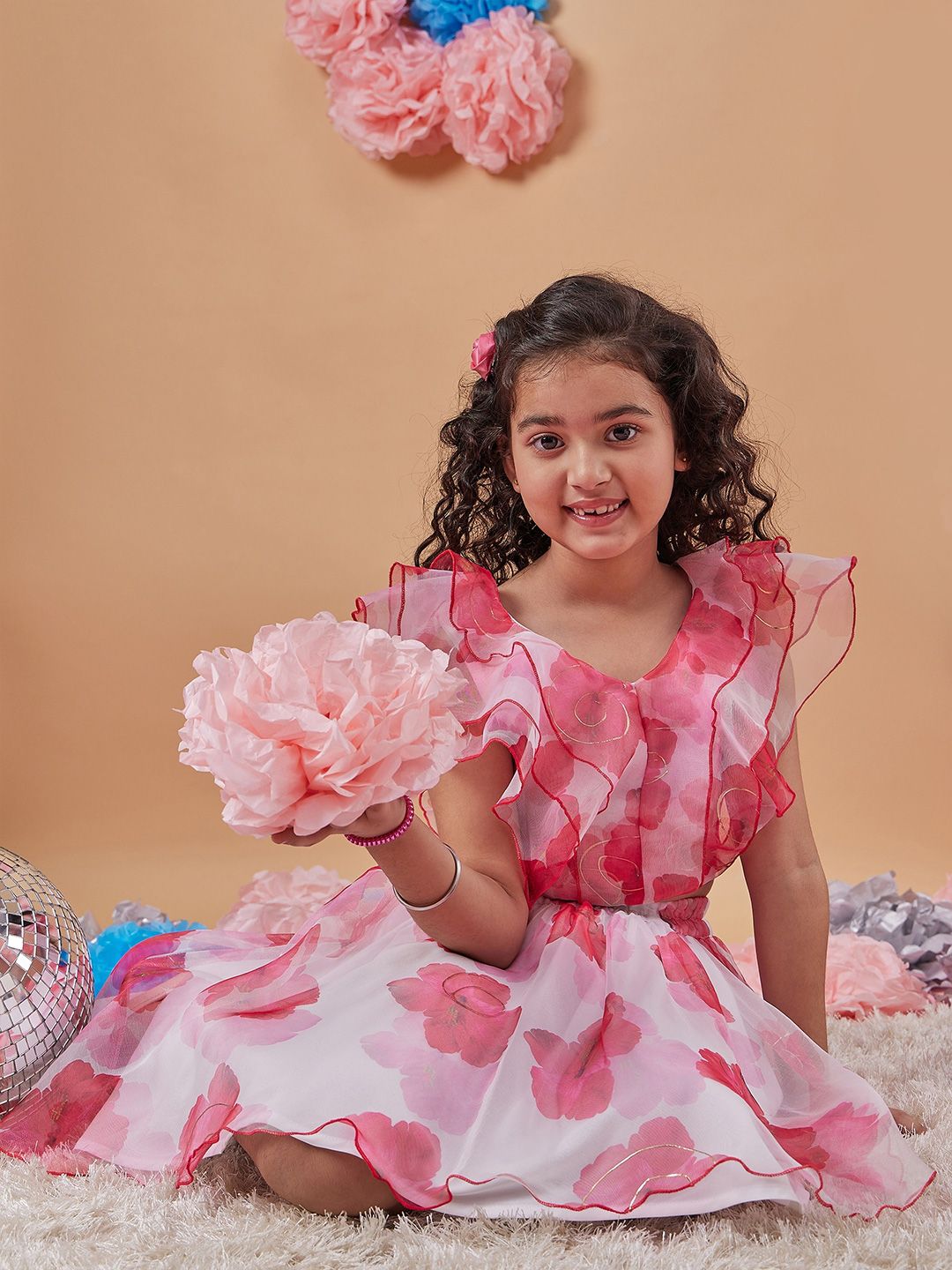 pspeaches Girls Floral Printed Crop Top With Skirt