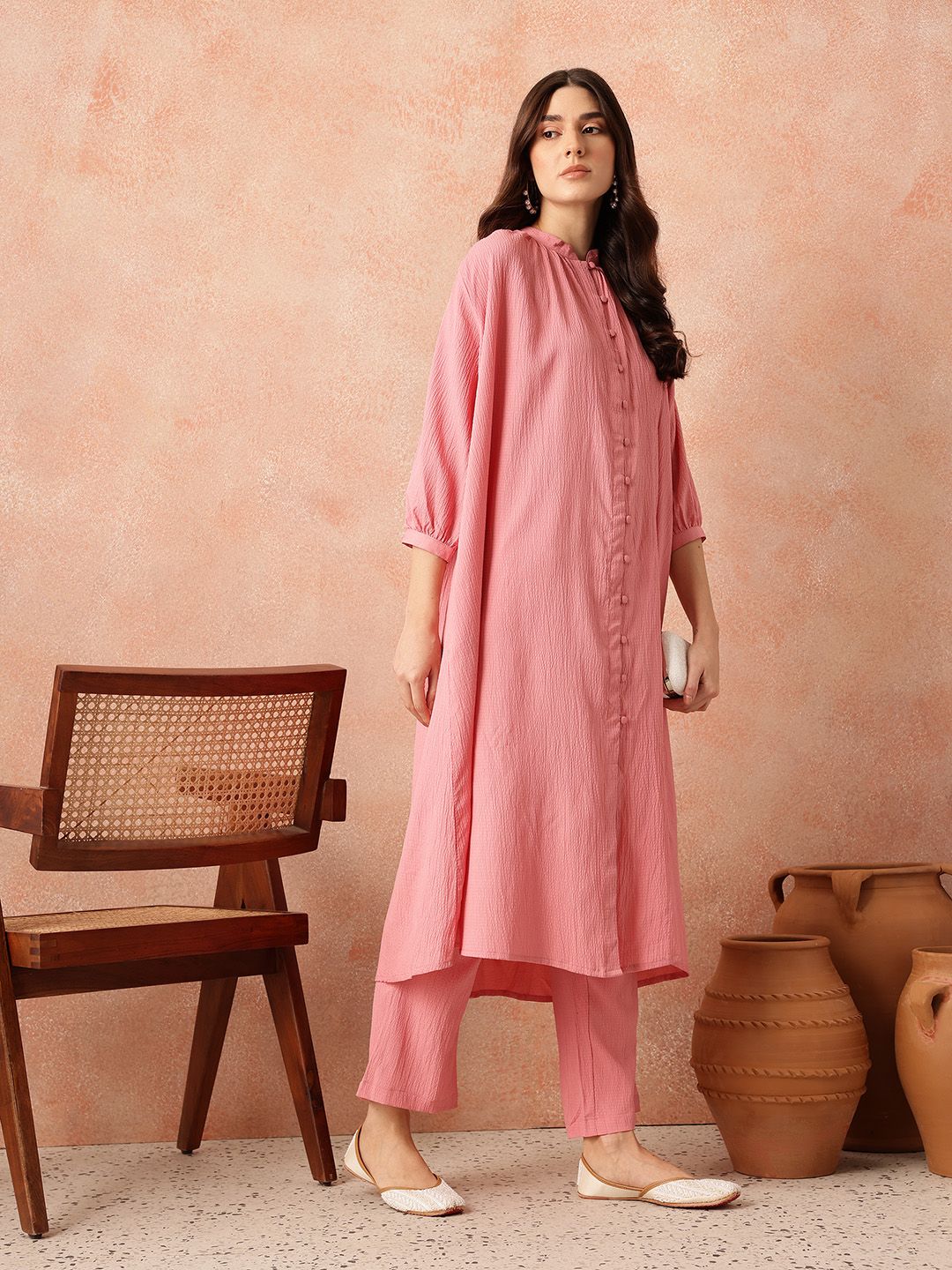 all about you Regular Crinkled Kurta with Trousers