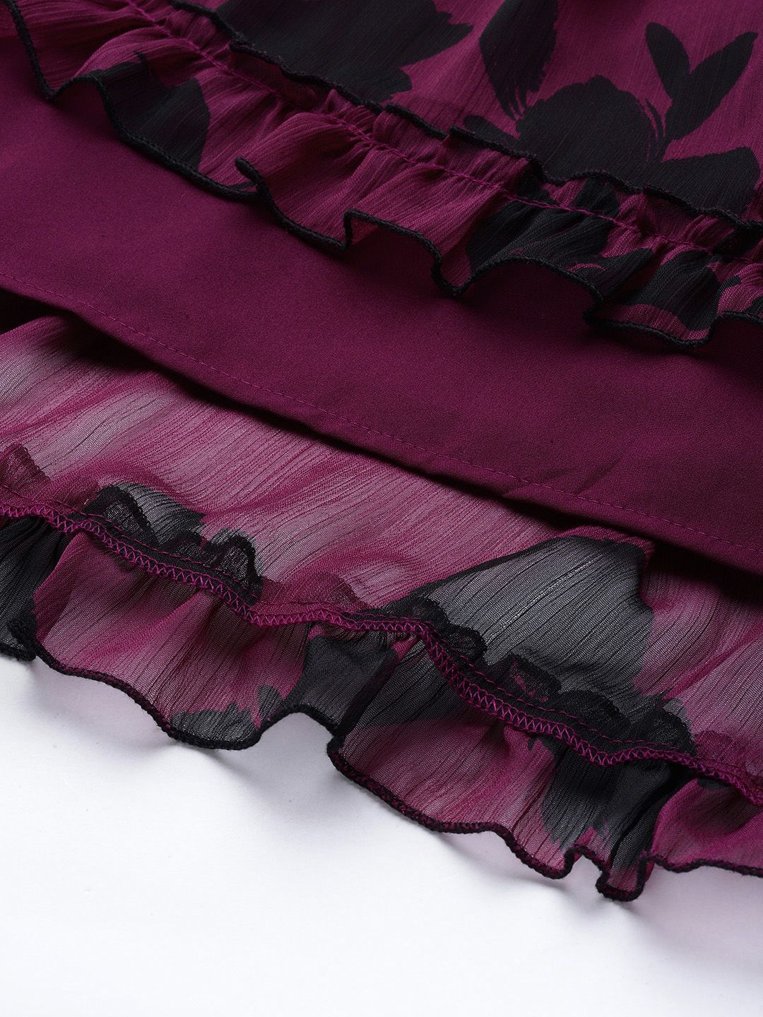 Antheaa Purple & Black Printed Tiered Maxi Dress