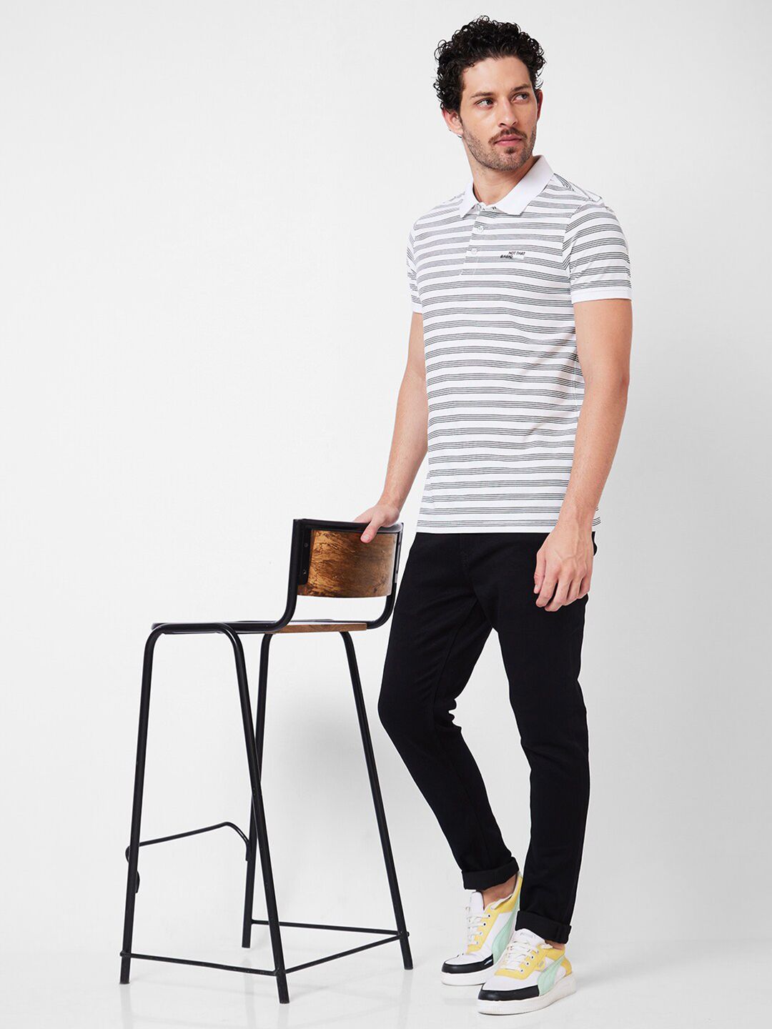 SPYKAR Striped Polo Collar Cotton Slim Fit T-shirt