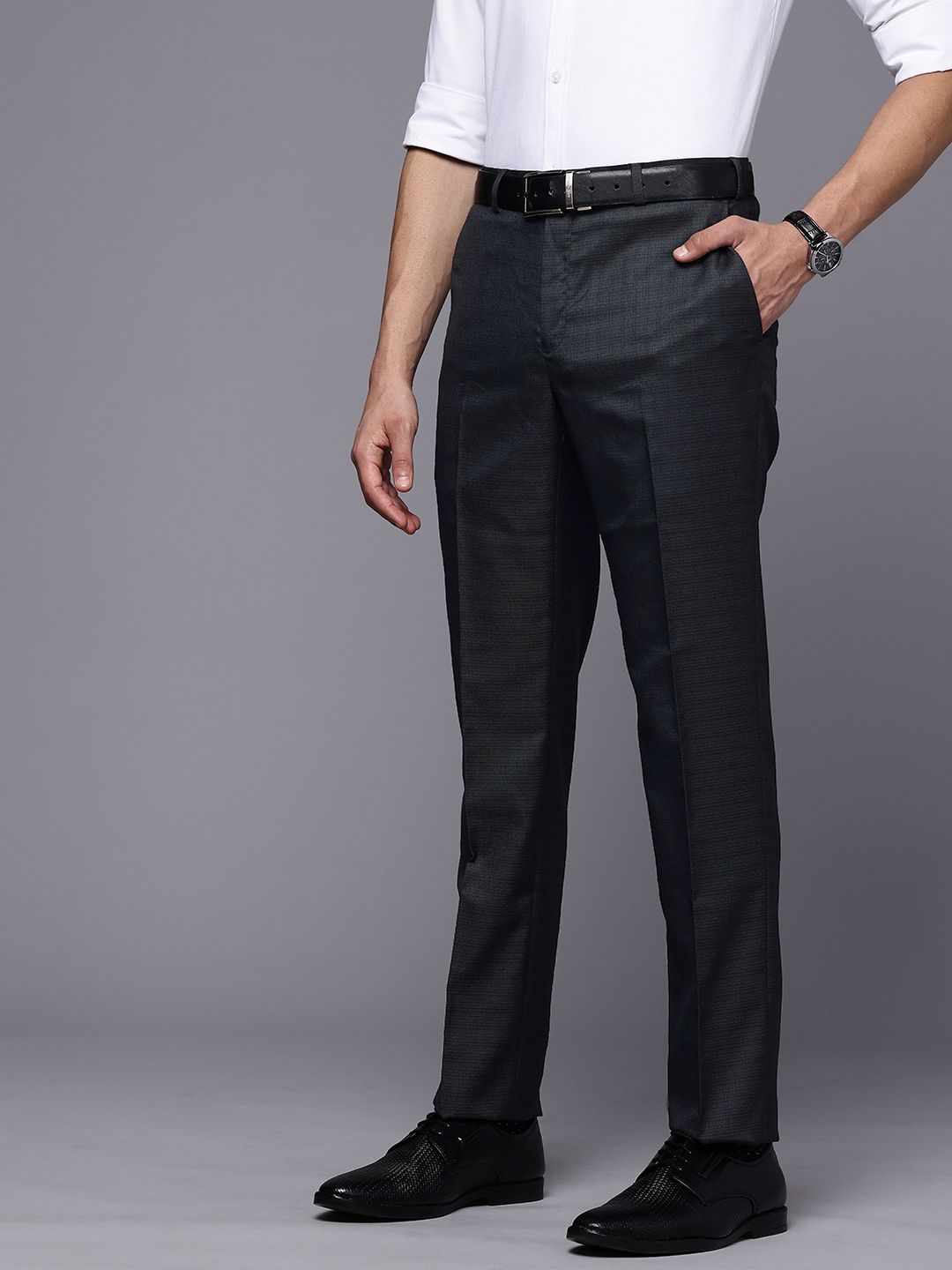 Raymond Men Self Design Textured Slim Fit Formal Trousers