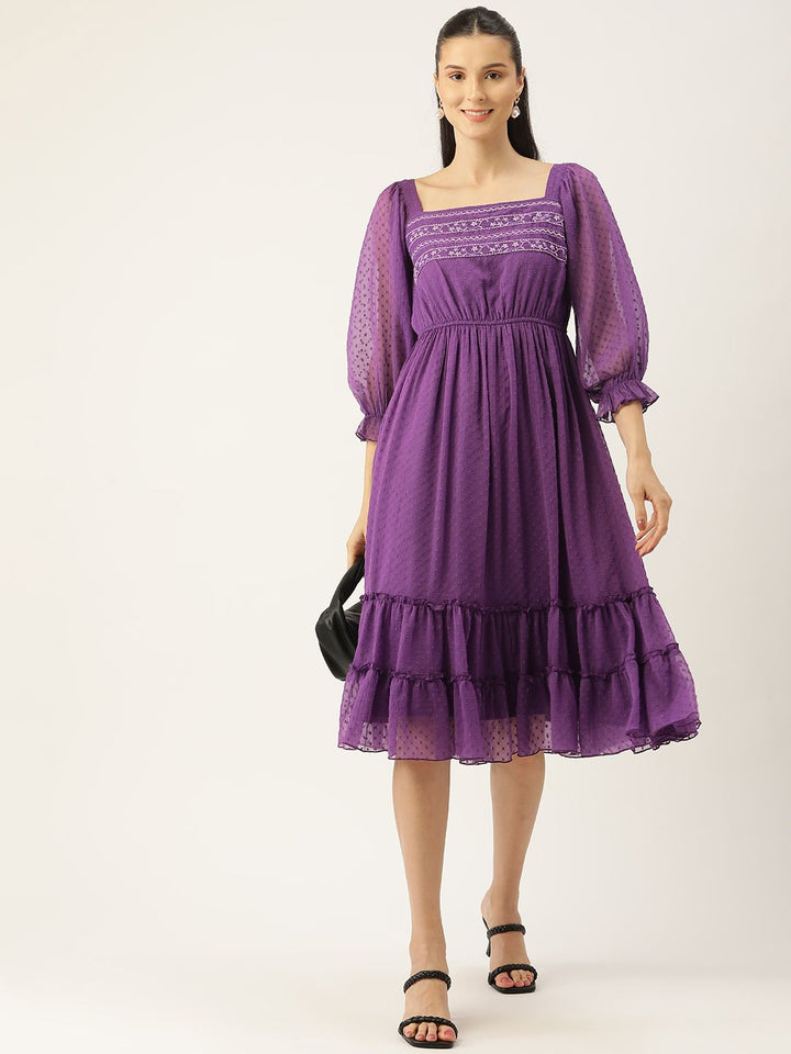 Antheaa Purple Chiffon Midi Dress