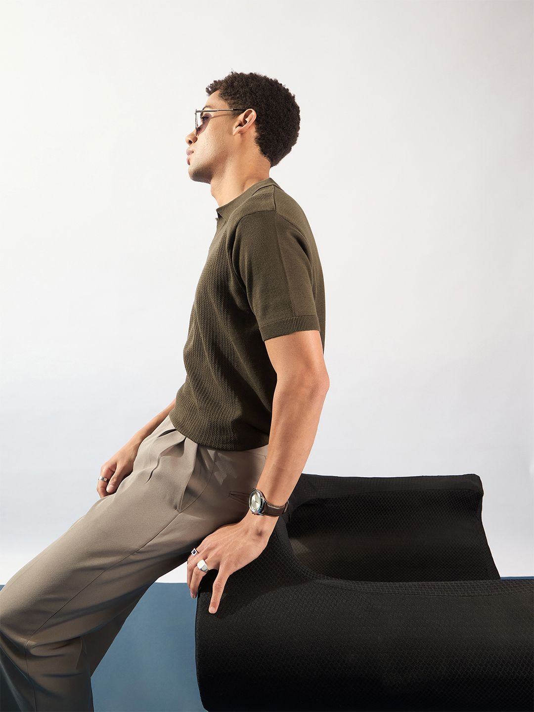 DENNISON Men Textured Polo Collar T-Shirt