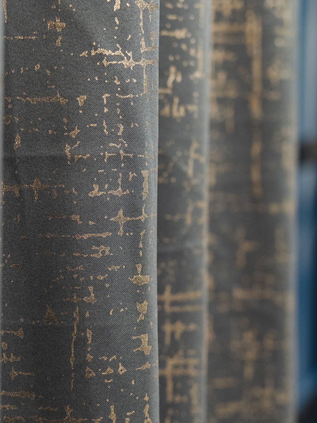 URBAN SPACE Grey & Gold-Toned Soft Sheen Silk Black Out Long Door Curtain