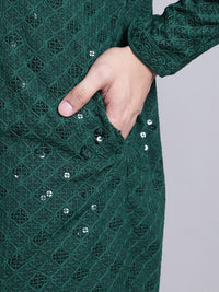 SOJANYA Embellished Mandarin Collar Sequinned Pure Cotton Kurta