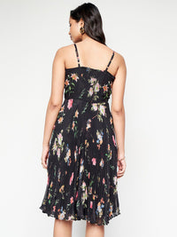 AND Floral Printed Accordion Pleated Detailed Fit & Flare Dress