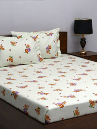 BOMBAY DYEING Green & Magenta Floral Pure Cotton 164 TC Queen Bedsheet With 2 Pillow Covers