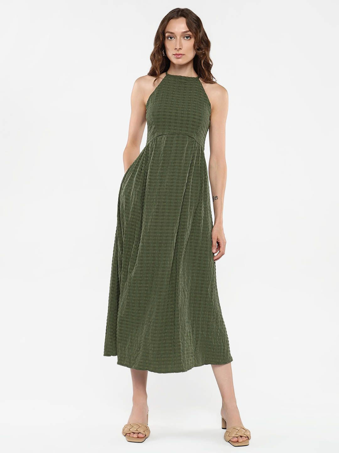 RAREISM Striped A-Line Midi Dress