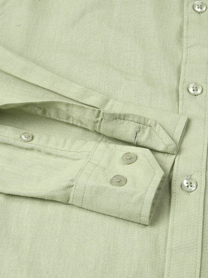 Thomas Scott Premium Cotton Linen Mandarin Collar Slim Fit Opaque Casual Shirt