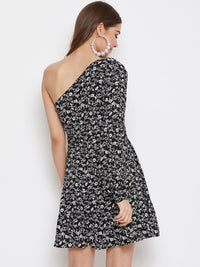 Berrylush Black & White Floral Print Fit and Flare Dress