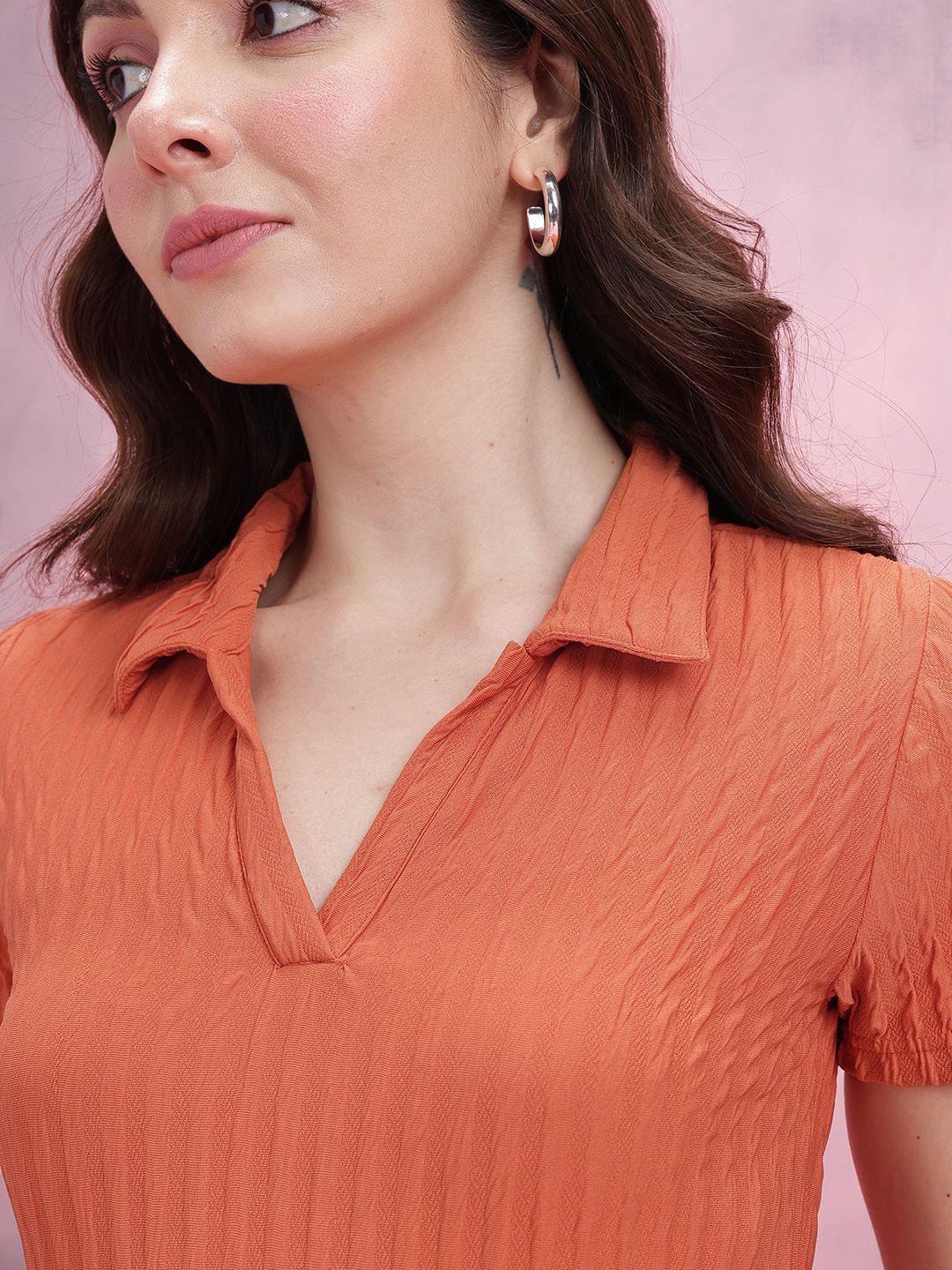 DressBerry Polo Collar Textured Bodycon Dress