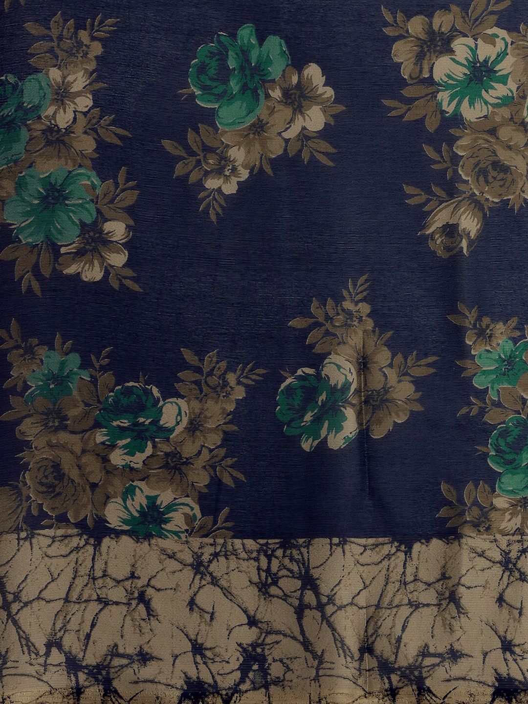 KALINI Navy Blue Floral Printed Saree